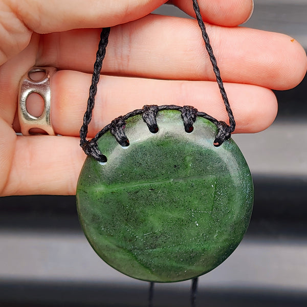 XL Natural Greenstone Round Breastplate Multi Binding Pendant Necklace