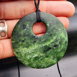 NZ Greenstone Pounamu Disk Pendant Necklace (N339)