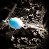 Solid Sterling Silver & Natural Larimar Rustic Handmade Bangle Bracelet