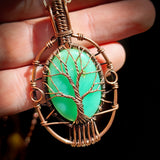 Handmade Copper & Natural Chrysoprase Wire Wrap Tree Necklace