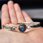 Solid Sterling Silver & Natural Labradorite Handmade Cuff Bracelet