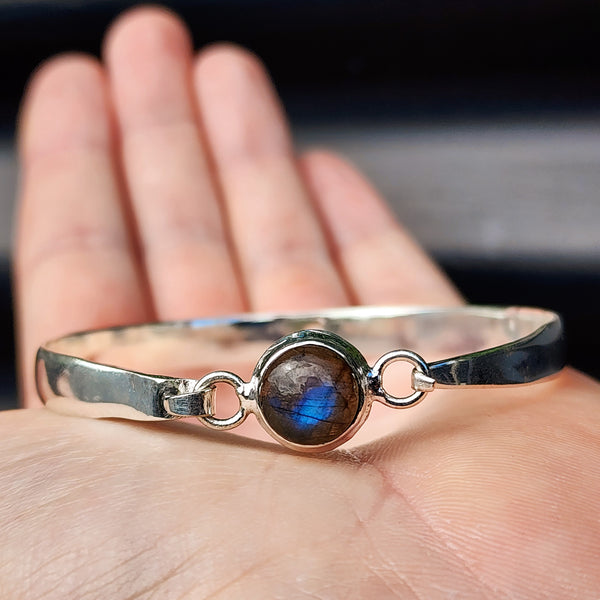 Solid Sterling Silver & Natural Labradorite Handmade Cuff Bracelet
