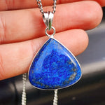 Silver Plated Natural Lapis Lazuli Handmade Pear Shaped Necklace (30X40)