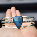 Solid Sterling Silver & Natural Labradorite Handmade Cuff Bracelet
