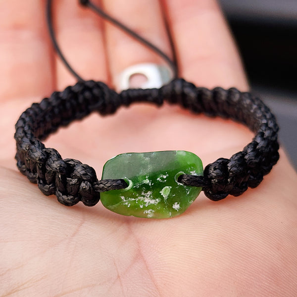 New Zealand Greenstone One Off Macrame Bracelet (1A3-742)
