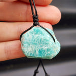 Natural Raw Amazonite Pendant Necklace on Sliding Knot Cord (1BBB72)