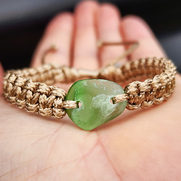 Natural Greenstone One Off Macrame Bracelet (1A3-790)