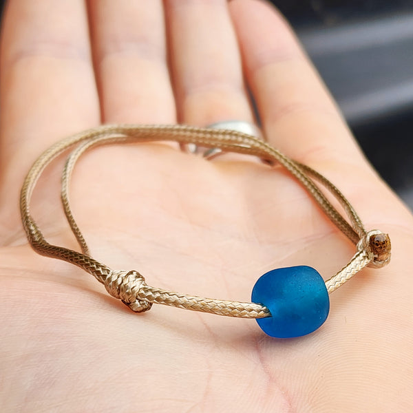 Rustic Recycled Blue Sea Glass One Off Bracelet (1A3-703)