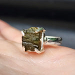 (T) Solid Sterling Silver & Natural Raw Moldavite Handmade Solitaire Ring