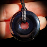 Natural Obsidian Donut Pendant Necklace