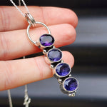 Handmade Solid Sterling Silver & 4x Setting Natural Amethyst Pendant Necklace