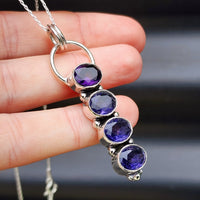 Handmade Solid Sterling Silver & 4x Setting Natural Amethyst Pendant Necklace