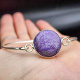 Solid 925 Sterling Silver &amp; Natural Charoite Handmade Cuff Bracelet