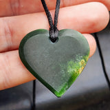 NZ Greenstone Pounamu Marsden Flower Heart Pendant Necklace (N474)