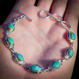 Solid 925 Sterling Silver & Natural Turquoise Chain Bracelet