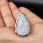 (Q) Solid Sterling Silver & Natural Moonstone Handmade Solitaire Pear Ring