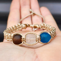 Rustic Recycled Sea Glass One Off Macrame Bracelet (1A3-710)