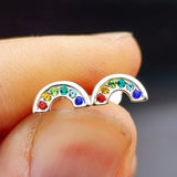 925 Sterling Silver & Rainbow CZ Stud Earrings