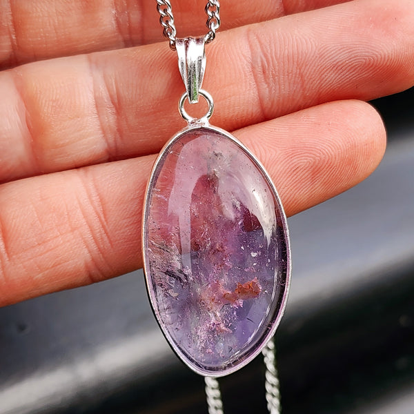 Silver Plated Natural Amethyst Handmade Irregular Shaped Necklace (30X34)