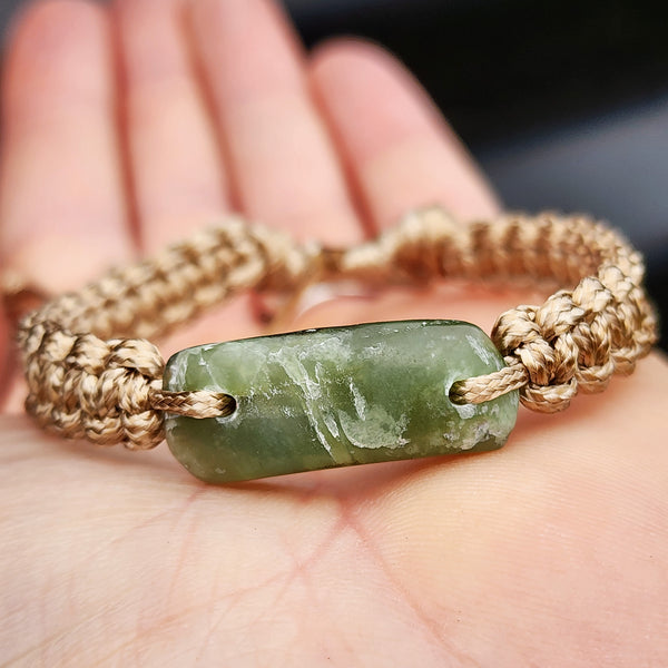 Natural Greenstone One Off Macrame Bracelet (1A3-792)