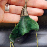 NZ Greenstone Pounamu Whale Tail Pendant Necklace (N416)