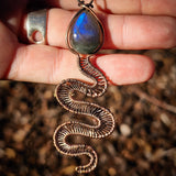 Handmade Copper & Natural Labradorite Snake Wire Wrap Necklace