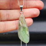 Solid Sterling Silver & Natural Green Fluorite Handmade Freeshape Pendant Necklace