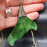 NZ Greenstone Pounamu Whale Tail Pendant Necklace (N459)