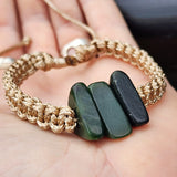 Nephrite Jade / Greenstone One Off Macrame Bracelet (1A3-806)