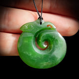 NZ Greenstone / Pounamu Koropepe Eel Pendant Necklace (N682)