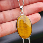 Silver Plated & Natural Tiger Eye Handmade Oval Pendant & Chain Necklace (30X25)