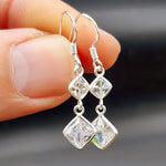 Clear CZ & Solid 925 Sterling Silver Hanging Diamond Earrings