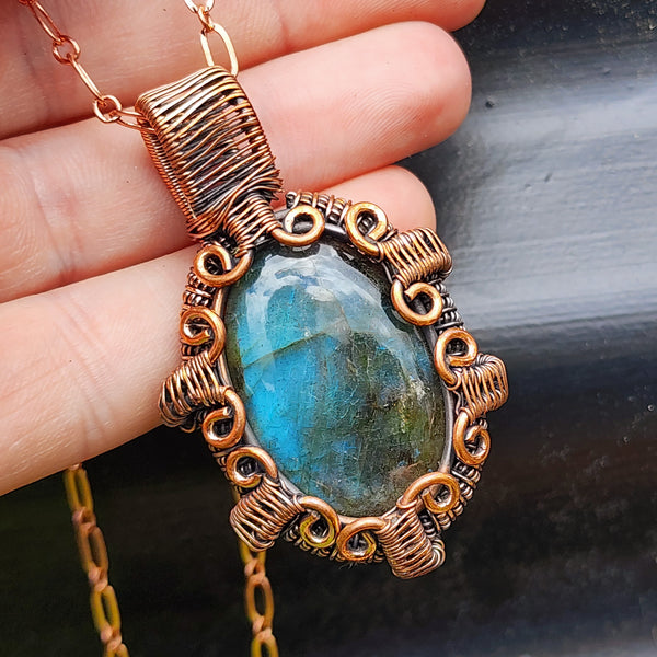 Handmade Copper & Natural Labradorite Wire Wrap Necklace