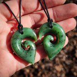 2pcs Matching Set Koru Heart Natural Jade Pendant Necklaces (N1158)
