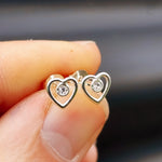 Clear CZ & Solid 925 Sterling Silver Heart Stud Earrings