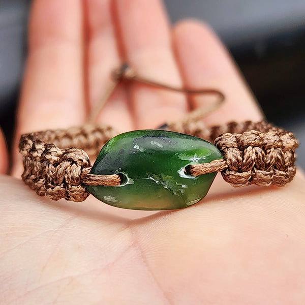 Natural Greenstone One Off Macrame Bracelet (1A3-766)