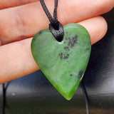 NZ Greenstone Pounamu Heart Pendant Necklace (N444)
