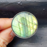 (T) Solid Sterling Silver & Natural Labradorite Round Handmade Solitaire Ring