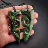 2pcs Matching Set Natural Jade Double Koru Heart Pendant Necklaces (N2195)