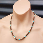 Coconut Wood & Turquoise Stone Surfer Choker Necklace