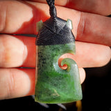 Nephrite Jade / Greenstone Toki Pendant Necklace With Koru Carved Side (N606)