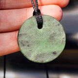 NZ Greenstone Pounamu Disk Pendant Necklace (N308)