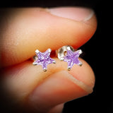 Childrens 925 Sterling Silver Lavender CZ Star Stud Earrings