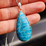 Silver Plated Natural Apatite Handmade Pear Shaped Necklace (30X37)