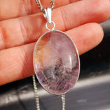 Silver Plated Natural Amethyst Handmade Oval Shaped Necklace (30X47)