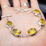 Solid 925 Sterling Silver & Natural Citrine Stone Handmade Chain Bracelet
