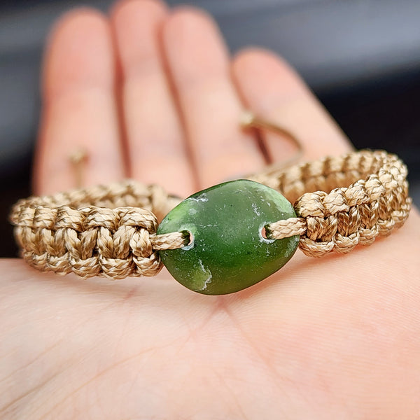 Natural Greenstone One Off Macrame Bracelet (1A3-794)