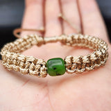 Nephrite Jade / Greenstone One Off Macrame Bracelet (1A3-804)