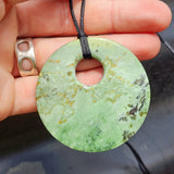 NZ Greenstone Pounamu Disk Pendant Necklace (N460)