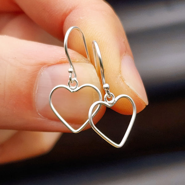 Solid 925 Sterling Silver Heart Hanging Hook Earrings